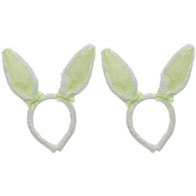 2x Wit/groene konijn/haas oren verkleed diademen kids/volwassen