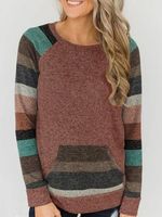 Gray Floral-Print Stripes Crew Neck Casual Sweatshirt