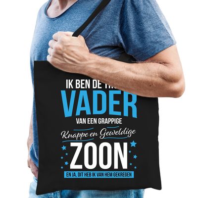 Trotse vader / zoon cadeau tas zwart voor heren
