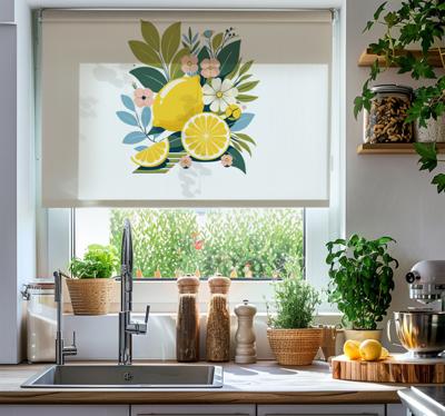 Artistieke citroenen raambekleding keuken