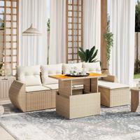 6-delige Loungeset met kussens poly rattan beige