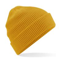 Beanie Wintermuts - wafelstructuur - mosterd geel - dames - 100% katoen - damesmuts