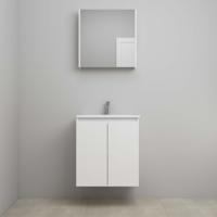 On-Line Badkamermeubelset - 60 cm - Bouwpakket - Greeploos 2 Deuren - Acryl Wastafel - 1 Kraangat - Spiegelkast - Mat Wit