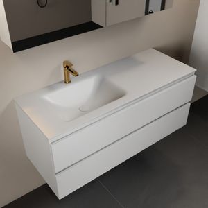 MONDIAZ AIVY 120cm badmeubel Talc, wastafel Talc solid surface links 1 kraangat met spiegelkast (AI-351631TALC-SI - AI-M120TALI - AI-C120TAMI)