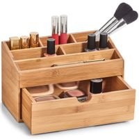 Make-up organizer 6-vaks met lade bamboe hout 25 x 12 cm - thumbnail