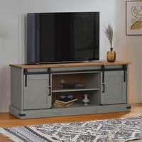 Tv-meubel HALDEN 2 schuifdeuren 150x40x60 cm massief hout grijs