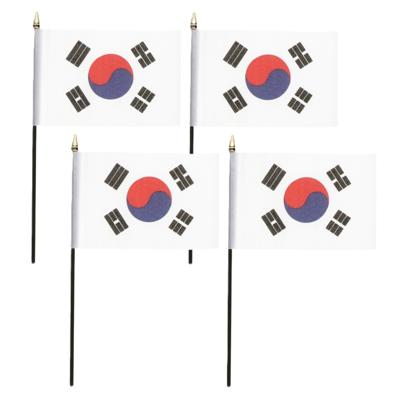 Zuid Korea - 4x - mini vlaggetje van 10 x 15 cm op stokje - Landen vlag - H27 cm