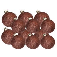 Kerstversiering set glitter kerstballen donkerbruin 6 - 8 cm - pakket van 30x stuks - thumbnail