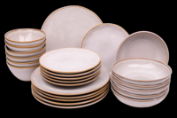24 delige serviesset - 6 personen - Lagos - wit met bruine spikkel - Portugees stoneware