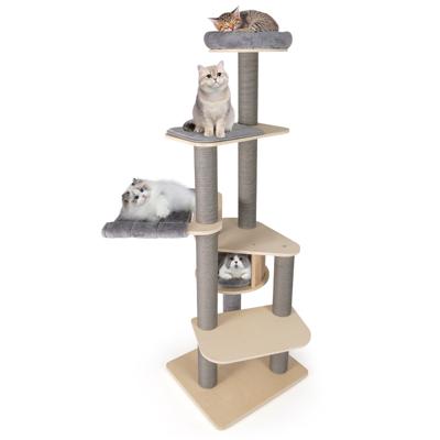 Kattenboom met Meerdere Verdiepingen en een Beklede Rustplaats Bovenaan Klimboom voor Binnen voor Katten Grijs