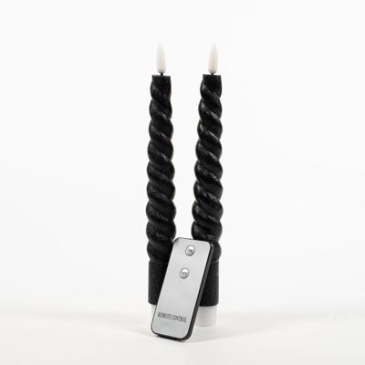 2Pcs Black Swirl Rustic Wax Taper Candle 23Cm 3D Wick R - Annas collection