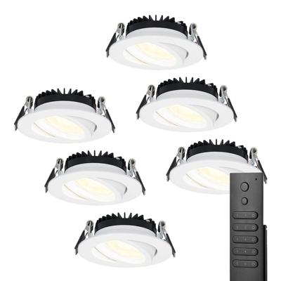 6x LED inbouwspots Rome - Wit - 6 Watt 500 lumen - Kantelbaar - Dimbaar - 2700K warm wit - IP44 Waterdicht - Inclusief afstandsbediening - Geringe inbouwdiepte