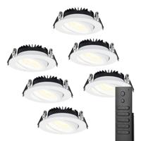 6x LED inbouwspots Rome - Wit - 6 Watt 500 lumen - Kantelbaar - Dimbaar - 2700K warm wit - IP44 Waterdicht - Inclusief afstandsbediening - Geringe inbouwdiepte