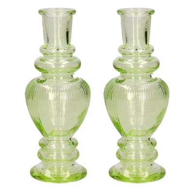 Kaarsen kandelaar Venice - 2x - gekleurd glas - ribbel lichtgroen - D5,7 x H15 cm Kaarsen kandelaar Venice - 2x - gekleurd glas - ribbel lichtgroen - D5,7 x H15 cm