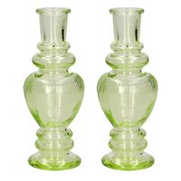 Kaarsen kandelaar Venice - 2x - gekleurd glas - ribbel lichtgroen - D5,7 x H15 cm