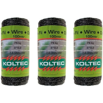 3x Schrikdraad kunststof zwart 2 mm 12 PE 100 meter