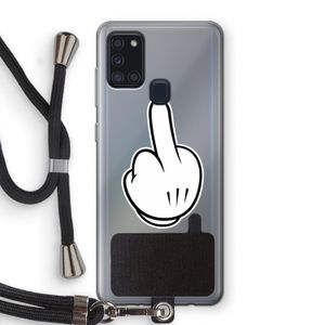 Middle finger black: Samsung Galaxy A21s Transparant Hoesje met koord