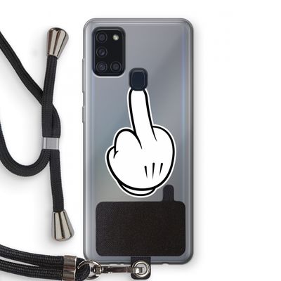 Middle finger black: Samsung Galaxy A21s Transparant Hoesje met koord