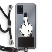 Middle finger black: Samsung Galaxy A21s Transparant Hoesje met koord