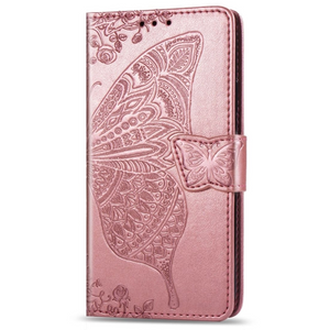 iPhone 15 Pro hoesje - Bookcase - Pasjeshouder - Portemonnee - Vlinderpatroon - Kunstleer - Rose Goud