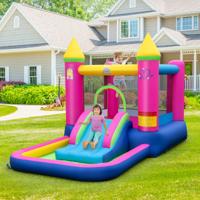 4-In-1 Prinsessenthema Springkasteel voor Kinderen met Glijbaan Basketbalhoepel en Ballenbad Springkasteel voor Binnen Buiten