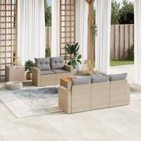 6-delige Loungeset met kussens poly rattan beige