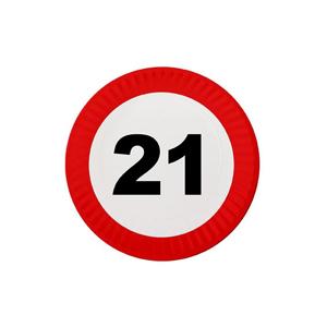 Verjaardag bordjes - verkeer stopbord 21 jaar - 8x stuks - dia 23 cm - leeftijd thema feest