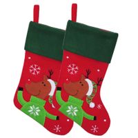 Decoratie kerstsokken - 2x - rood - met rendier - H45 cm - polyester - thumbnail