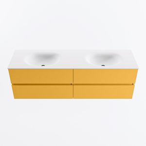 MONDIAZ VICA 160cm badmeubel onderkast Ocher 4 lades. Wastafel MOON dubbel 2 kraangaten, kleur Talc.