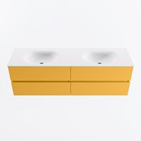 MONDIAZ VICA 160cm badmeubel onderkast Ocher 4 lades. Wastafel MOON dubbel 2 kraangaten, kleur Talc.
