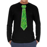 Bellatio Decorations Verkleed shirt heren - stropdas paillet groen - zwart - carnaval - longsleeve 2XL  -
