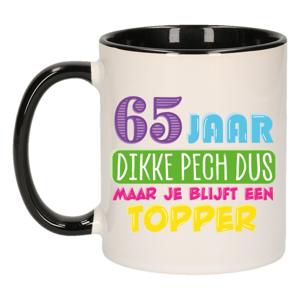 Verjaardag cadeau mok 65 jaar - zwart - dikke pech dus - 300 ml - Keramiek