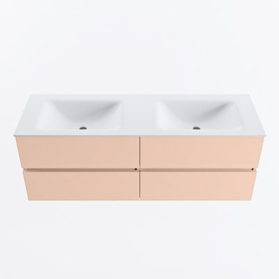 MONDIAZ VICA 140cm badmeubel onderkast Rosee 4 lades. Wastafel CLOUD dubbel 2 kraangaten, kleur Talc.