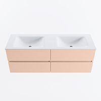MONDIAZ VICA 140cm badmeubel onderkast Rosee 4 lades. Wastafel CLOUD dubbel 2 kraangaten, kleur Talc.