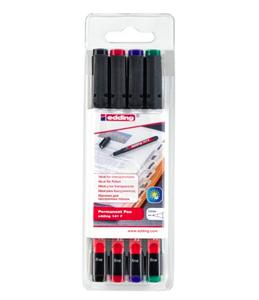 edding 141 F/4 S Permanent pen set - assorti 4 stuks: zwart, rood, blauw, groen - 0,6mm