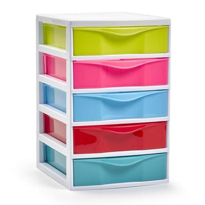Ladekastje bureau organizer - 5x lades - mix kleuren - L18 x B22 x H28 cm - kunststof