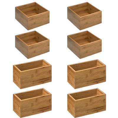 Opbergkistjes/organisers bamboe - 8x stuks - 18x18x9,5 cm en 18x9.5 cm