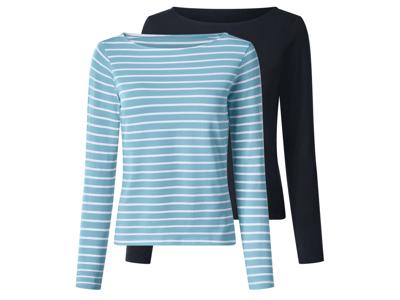 esmara Set van 2 dames longsleeves (Donkerblauw/blauw, L (44/46))
