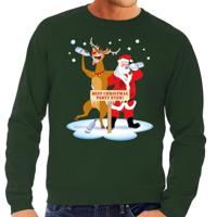 Foute kersttrui - sweater - dronken kerstman - en rendier Rudolf - na kerstborrel - groen - heren Foute kersttrui - sweater - dronken kerstman - en rendier Rudolf - na kerstborrel - groen - heren