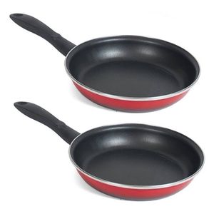 Set van 2x stuks aluminium koekenpan/hapjespan Merida rood met anti-aanbak laag 24 cm - Koekenpannen