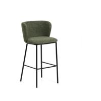 Kave Home Ciselia barkruk H75 dik chenille Groen poot zwart