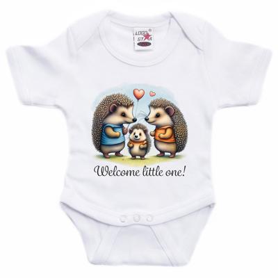 Baby rompertje - welkom kleintje - baby egeltje - wit - kraam cadeau - babyshower - cadeau romper