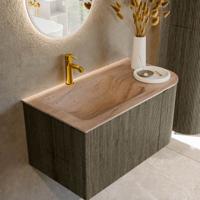 Badmeubel Mondiaz Kurve-Dlux | 85 cm | Meubelkleur Shadow | Wastafelkleur Saba | Solid surface | Wasbak linker zijde spoelbak | 1 kraangat