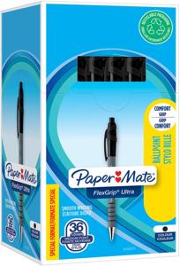 Paper Mate balpen Flexgrip Ultra RT zwart, doos 30 + 6 stuks gratis