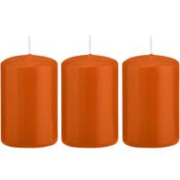 Cilinderkaars/stompkaars - 3x - oranje - 5 x 8 cm - 18 branduren