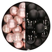 32x stuks kunststof kerstballen mix van lichtroze en zwart 4 cm - Kerstbal