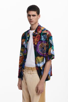 Kortemouw overhemd met fruitprint - BLACK - S