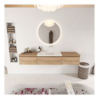 Mondiaz Bukla 200cm badmeubel met module 60 kleur washed oak met 3 lades wastafel midden zonder kraangat kleur talc