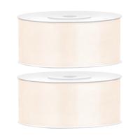 Partydeco Cadeaulint - 2x - warm wit - 2,5 cm x 25 meter - satijn - sierlint - inpakken - decoratie