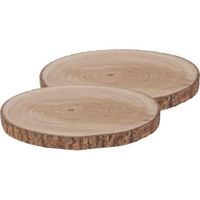 2x Woondecoratie ronde boomschijven 40 cm van Paulowna hout   - - thumbnail